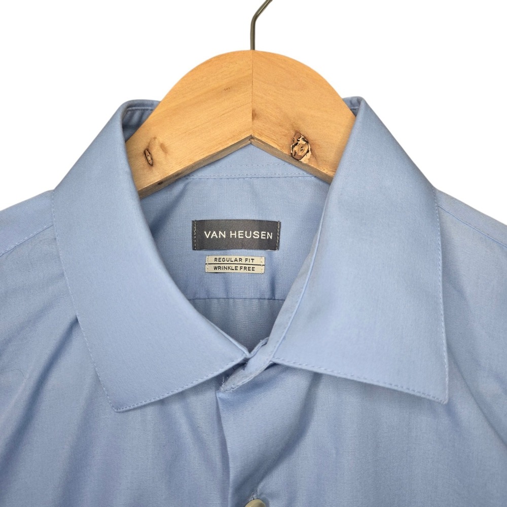 Van Heusen Dress Shirt Mens 15.5 32/33 Medium Blue Button Regular Fit Career - Picture 6 of 8